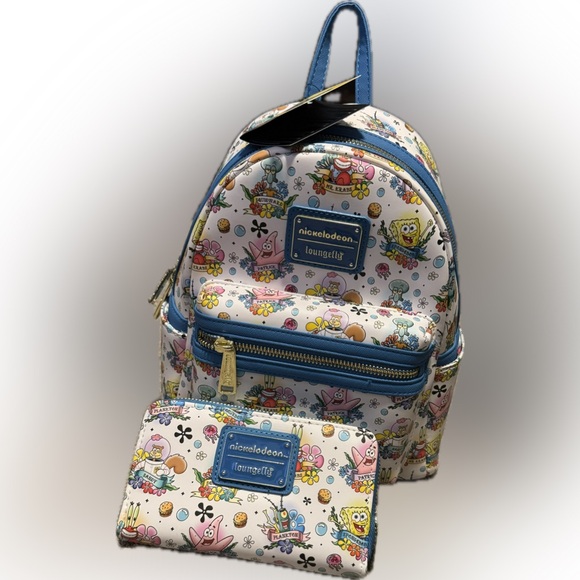 Loungefly Blue and White Kids Backpack and Wallet Set